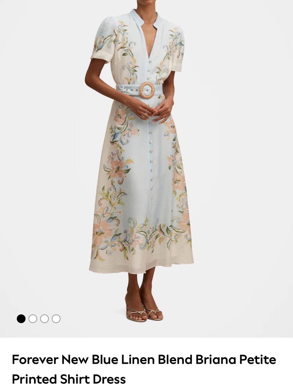 Forever New Blue Linen Blend Briana Printed Shirt Dress